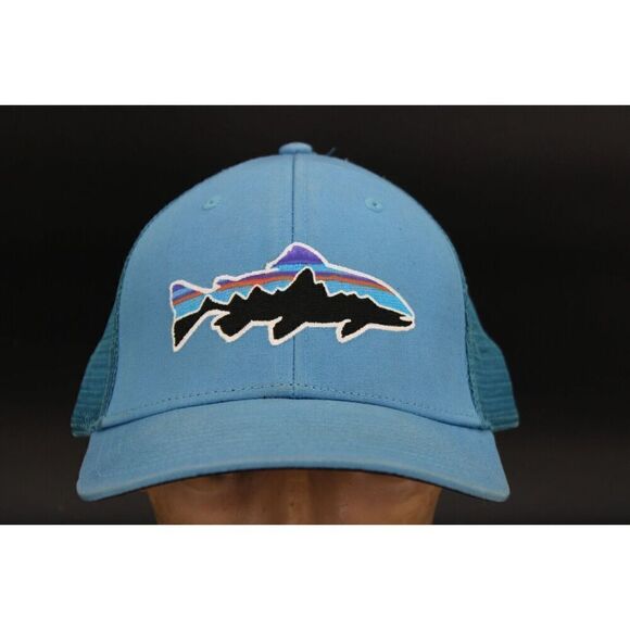 Patagonia Fitz Roy Trout Trucker Hat blue mesh snap back baseball cap - Picture 1 of 7